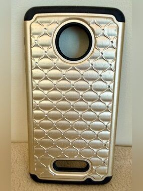 Kate Spade Moto Z Force Droid Gold Studded Hybrid Silicone Hard Cover Phone Case